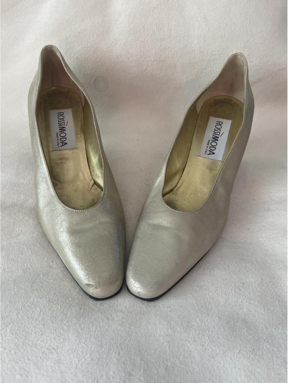 Rossimoda Silver Leather Mid Heel Pumps Made in Italy Size 8